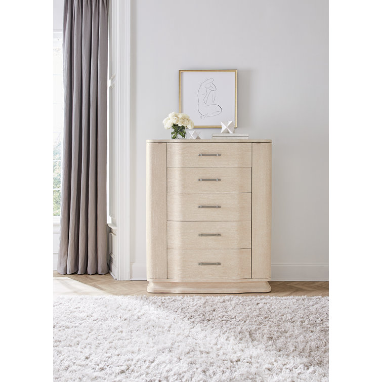 Cream Oak Transitional 5-Drawer Chest with Soft Close