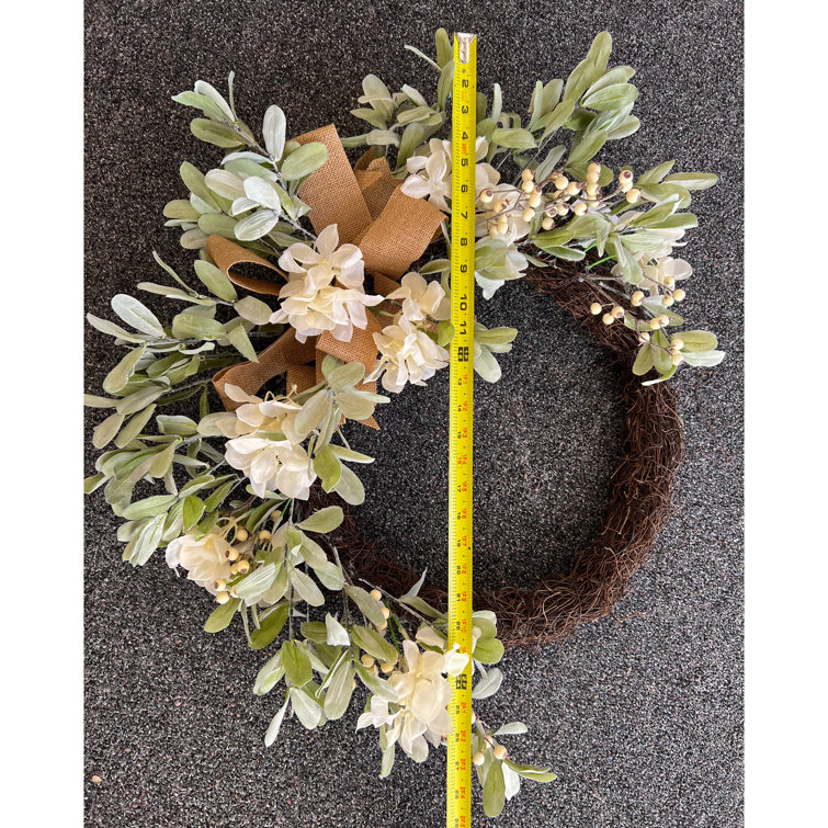 Crescent Grapevine Hydrangea Wreath with Burlap Bow - 28''