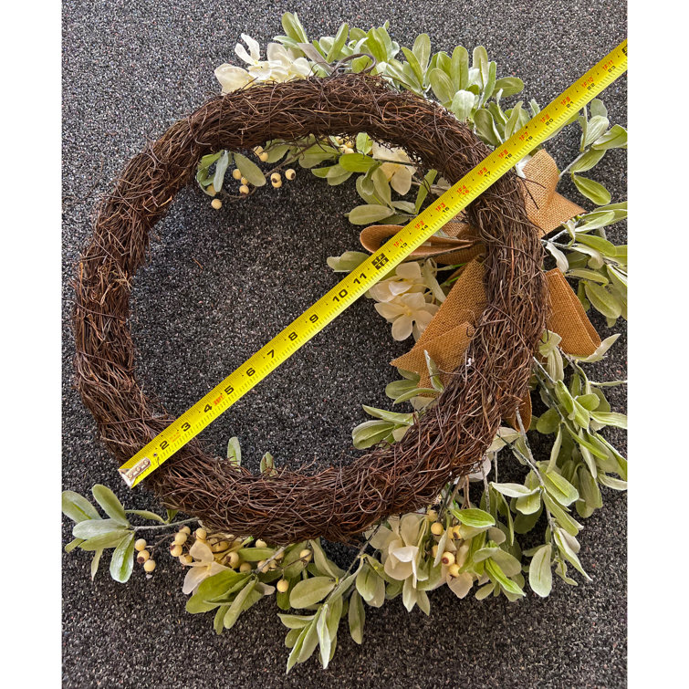 Crescent Grapevine Hydrangea Wreath with Burlap Bow - 28''