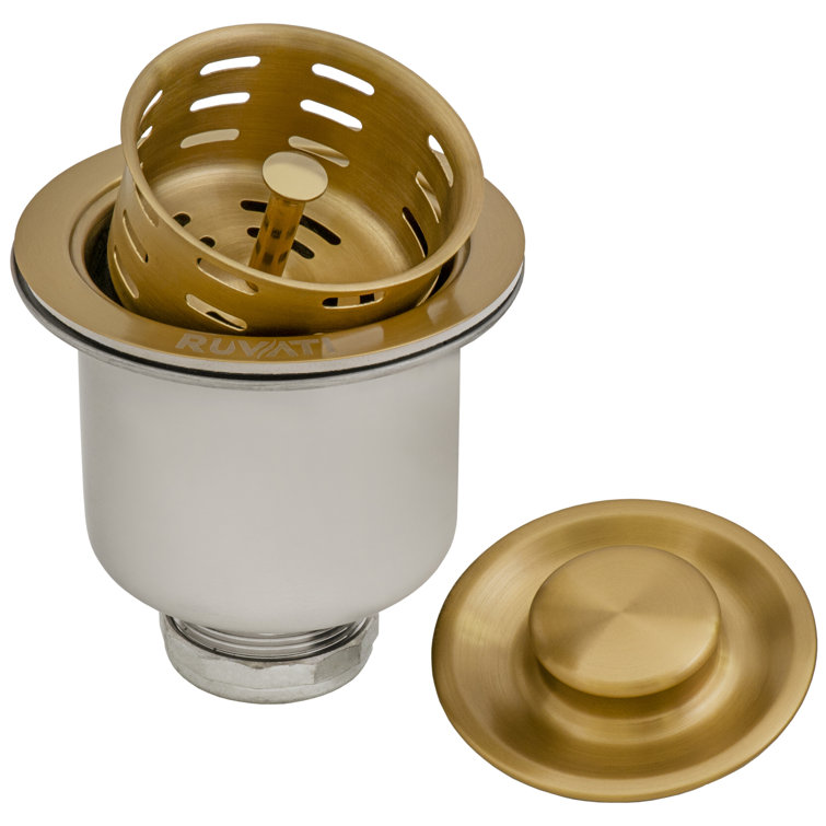Ruvati 3.5-inch Brushed Gold Stainless Steel Deep Basket Strainer Drain