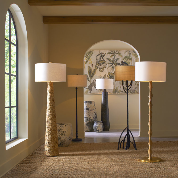 Natural Woven Floor Lamp with Off-White Linen Shade