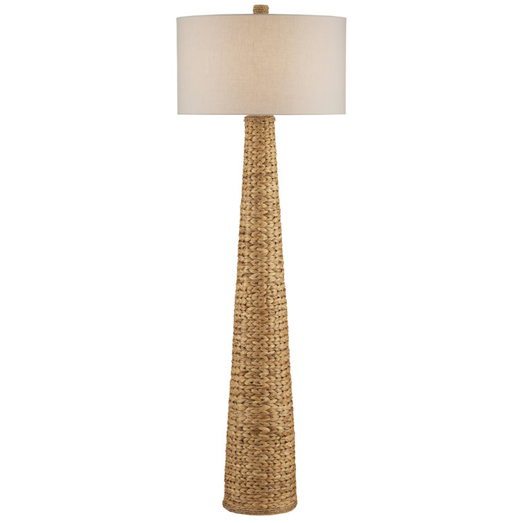 Natural Woven Floor Lamp with Off-White Linen Shade
