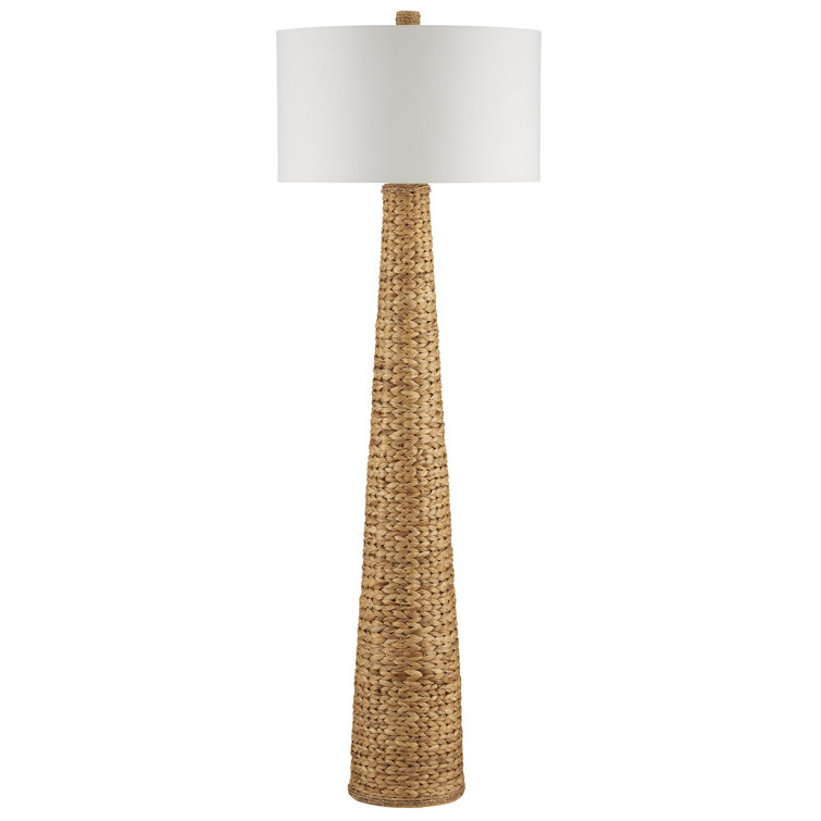 Natural Woven Floor Lamp with Off-White Linen Shade