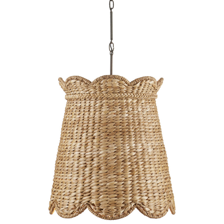 Natural Woven Water Hyacinth Pendant Light with Scalloped Shade