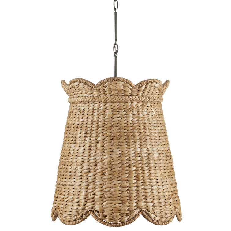 Natural Woven Water Hyacinth Pendant Light with Scalloped Shade