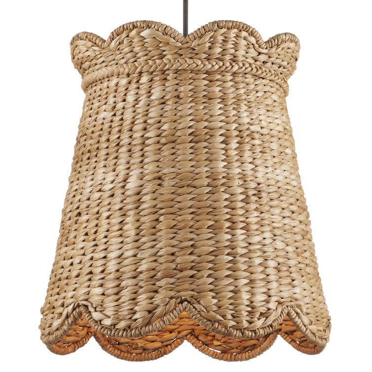 Natural Woven Water Hyacinth Pendant Light with Scalloped Shade