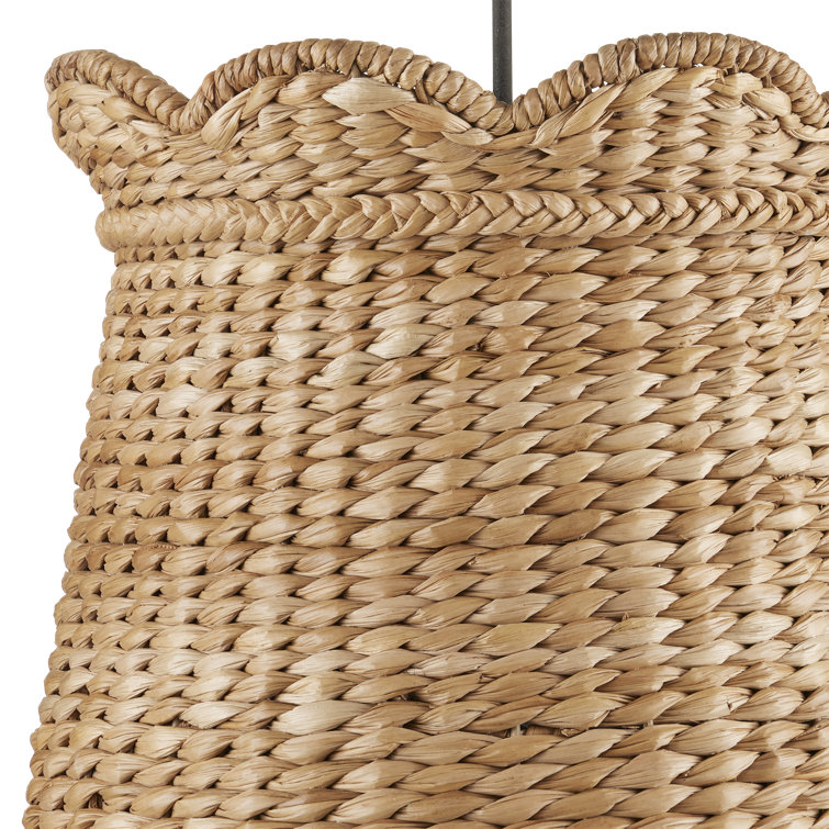 Natural Woven Water Hyacinth Pendant Light with Scalloped Shade