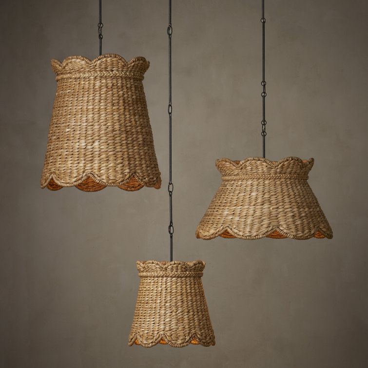 Natural Woven Water Hyacinth Pendant Light with Scalloped Shade