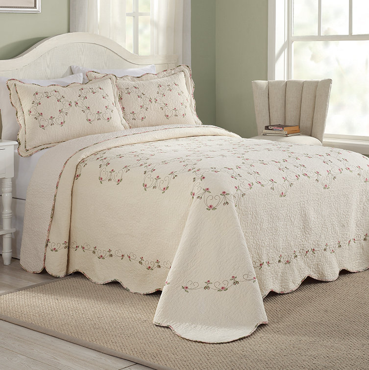 King Pink Cotton Reversible Embroidered Bedspread
