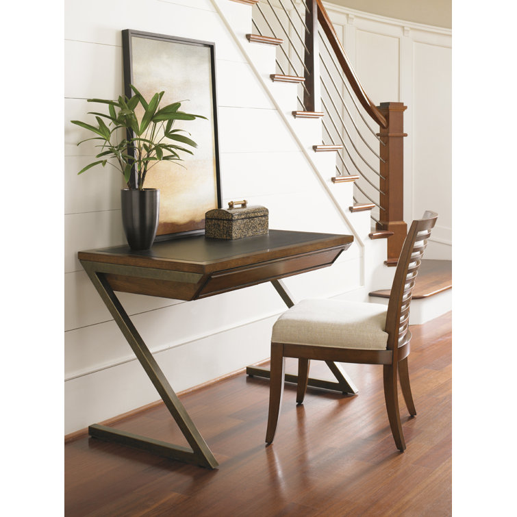 Brown Wood Transitional Home Office Desk with Drawer and Filing Cabinet