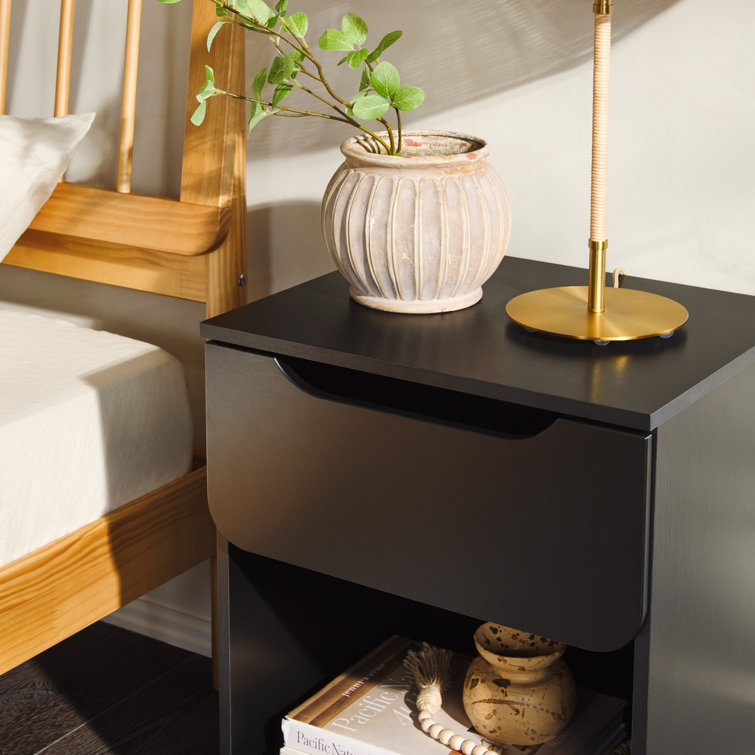 Sleek Black Scandi-Inspired 1-Drawer Nightstand