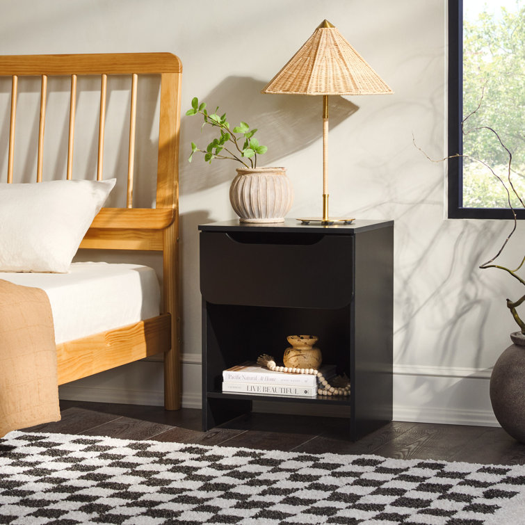 Sleek Black Scandi-Inspired 1-Drawer Nightstand