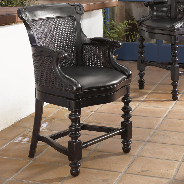 Kingstown 24.75'' Black Leather Swivel Traditional Bar Stool