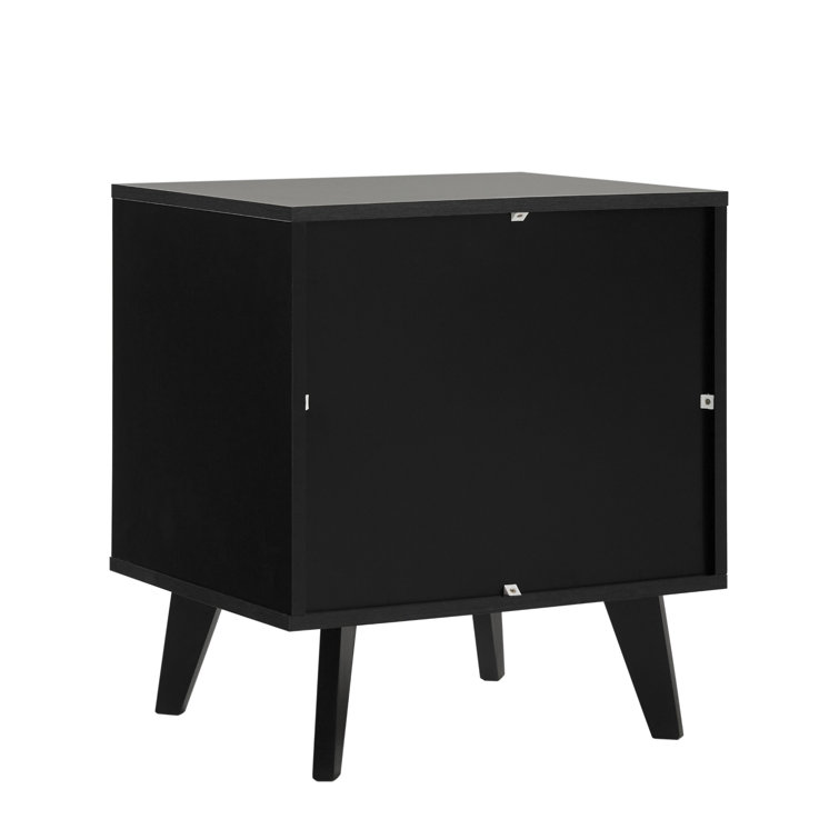 Black MDF 1-Drawer Nightstand with Open Cubby