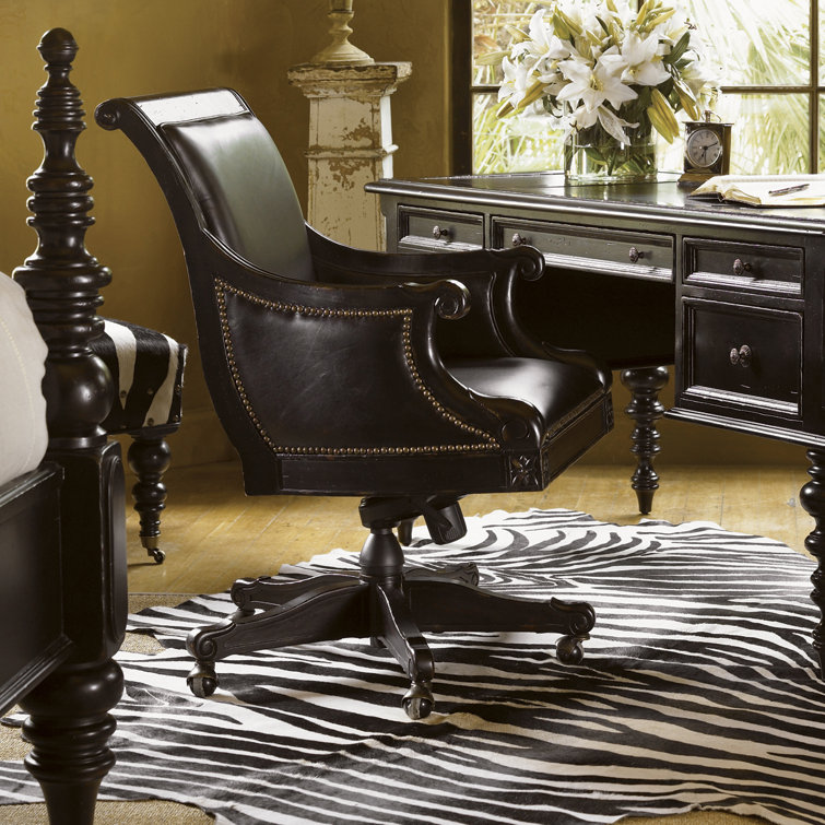 Kingstown Traditional Swivel Task Chair in Leather and Wood
