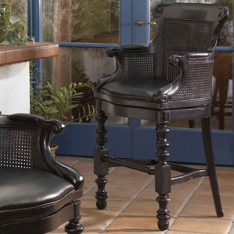 Kingstown 24.75'' Black Leather Swivel Traditional Bar Stool