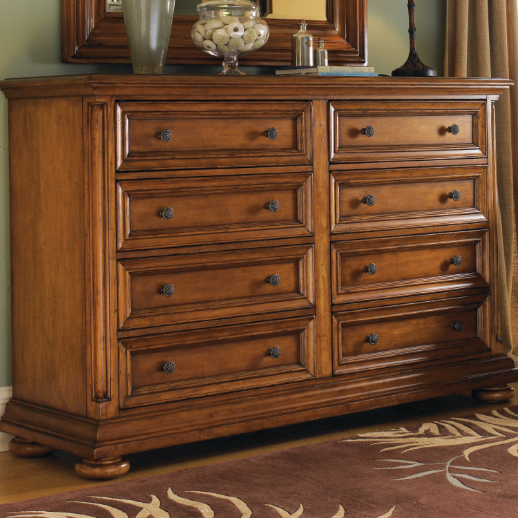 Traditional Martinique Double Dresser with 8 Dovetail Drawers in Brown