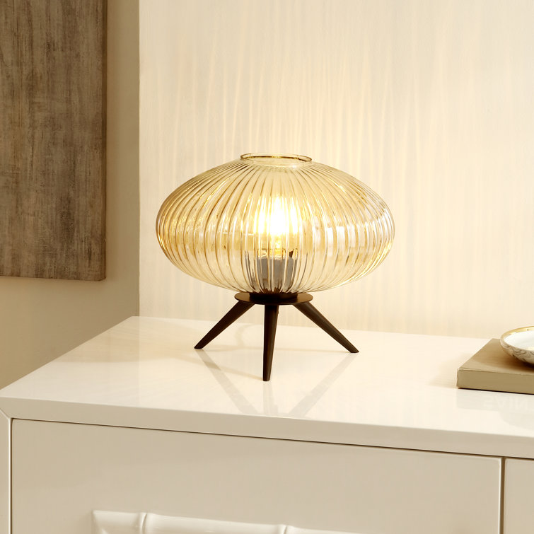 Coehlo Chic Black Tripod Table Lamp with Amber Glass Shade