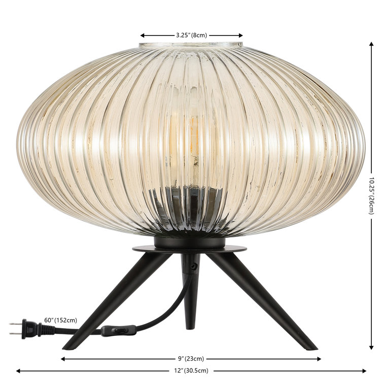 Coehlo Chic Black Tripod Table Lamp with Amber Glass Shade