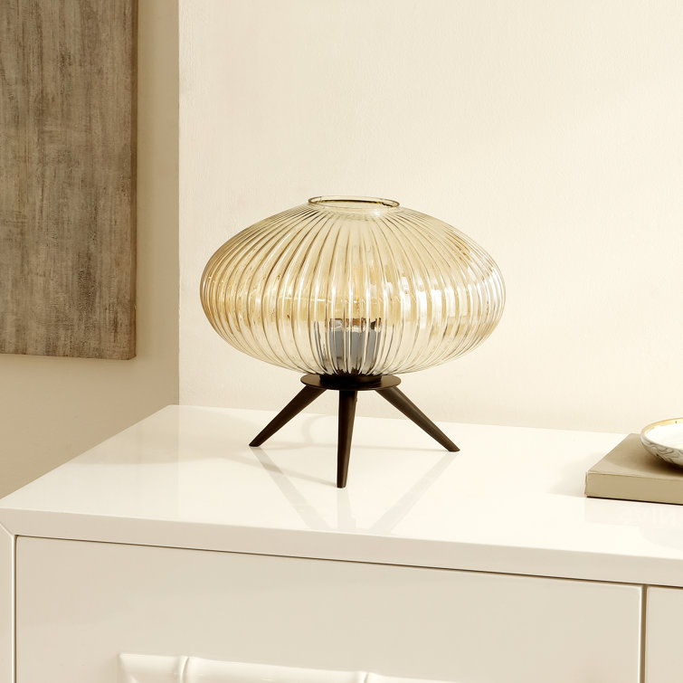 Coehlo Chic Black Tripod Table Lamp with Amber Glass Shade