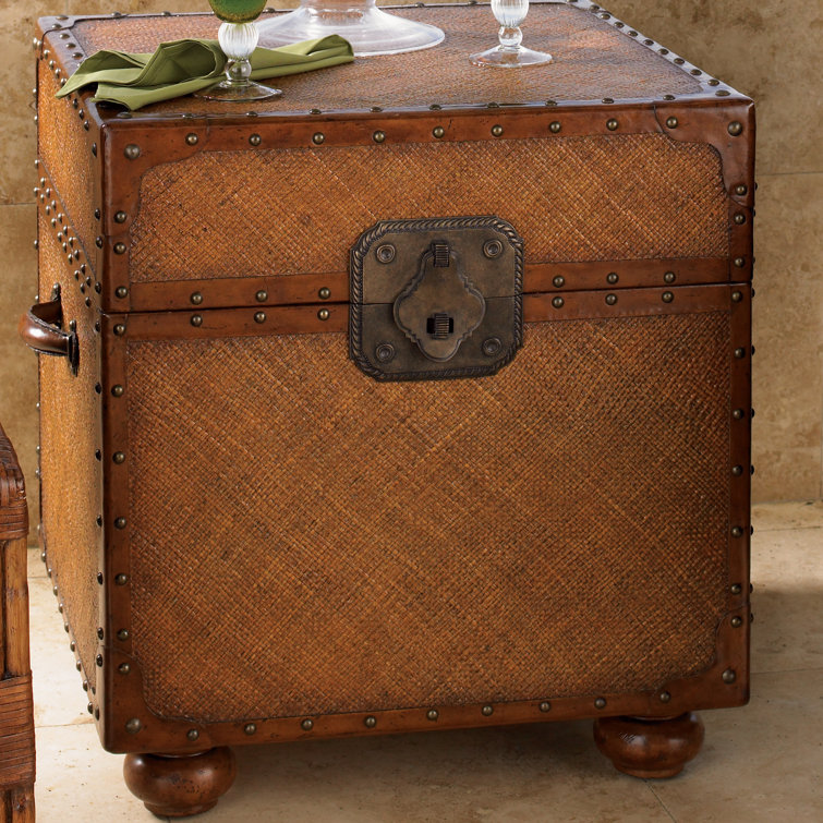 East Cove 24.5" Brown Woven Trunk Table with Leather Strapping