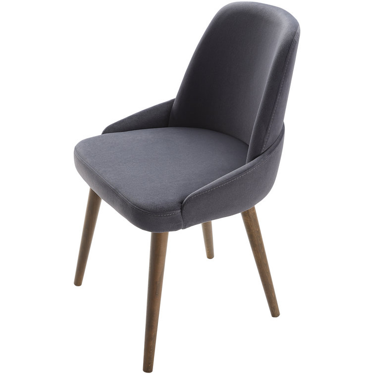 Onelia Dark Gray Suede and Beech Wood Dining Chairs, Set of 2