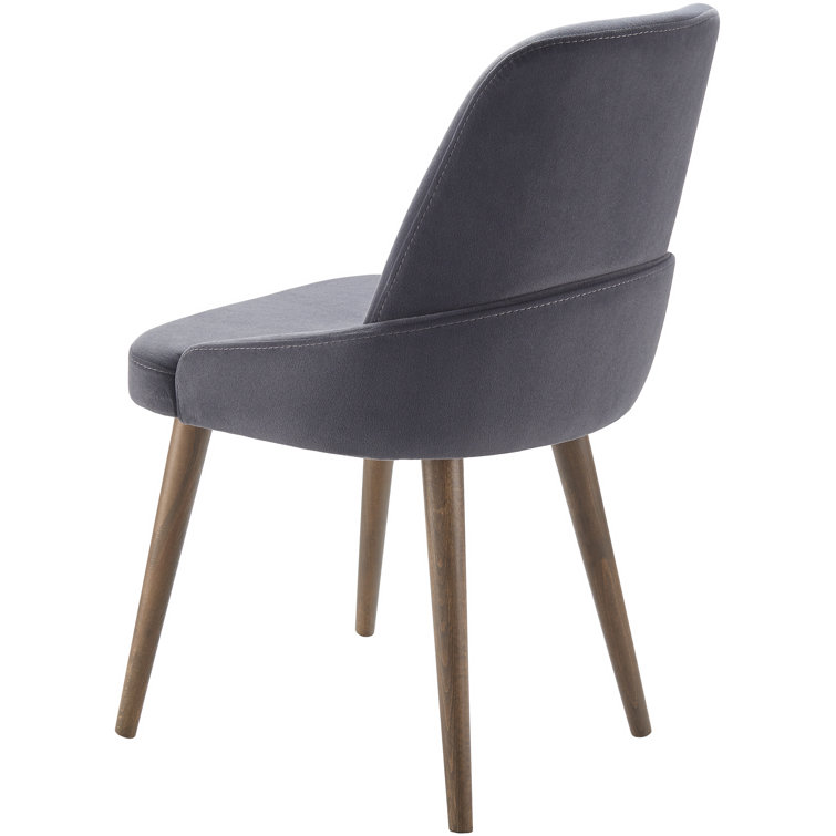 Onelia Dark Gray Suede and Beech Wood Dining Chairs, Set of 2