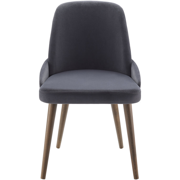 Onelia Dark Gray Suede and Beech Wood Dining Chairs, Set of 2
