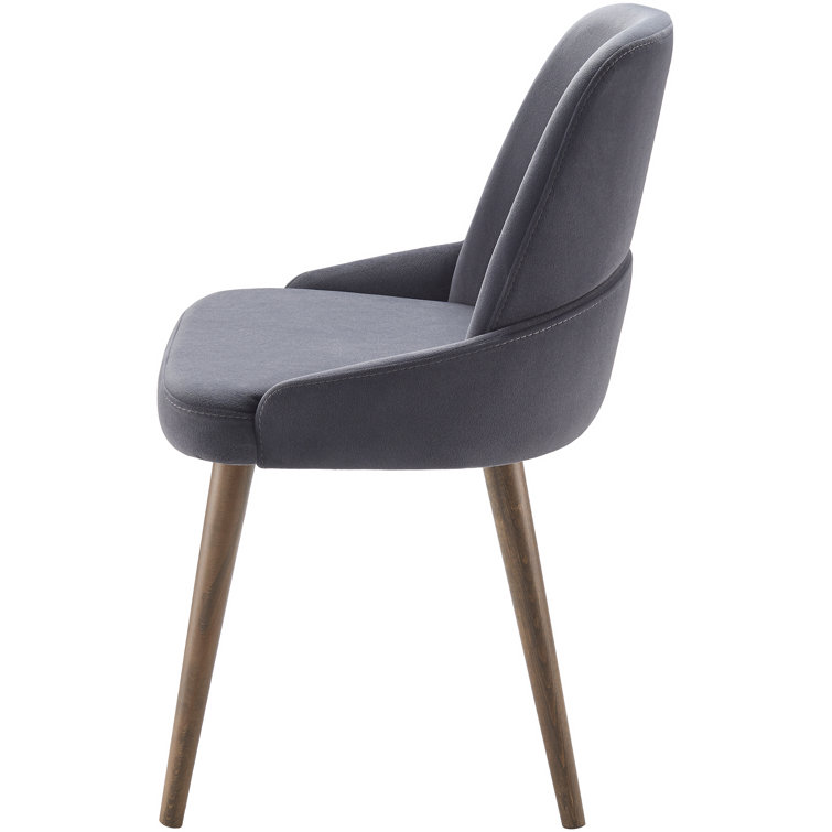Onelia Dark Gray Suede and Beech Wood Dining Chairs, Set of 2