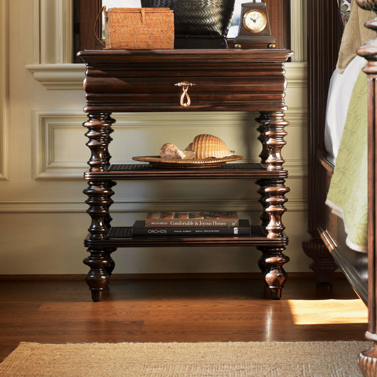 Kona Coffee Brown Traditional Single Drawer Nightstand with Antique Brass Pull