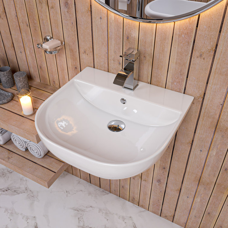 White Ceramic Wall-Mounted U-Shaped Bathroom Sink