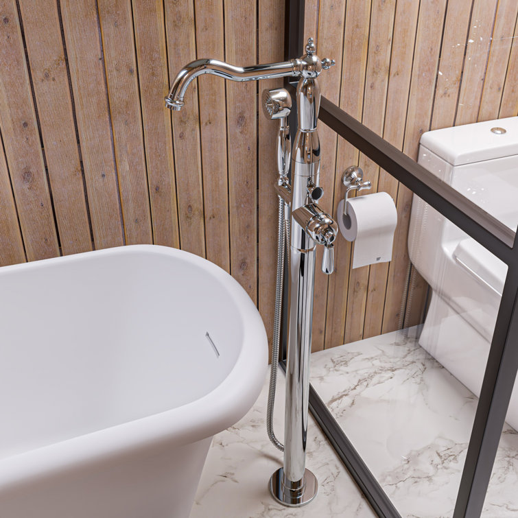 Polished Chrome Freestanding Tub Filler with Hand Shower
