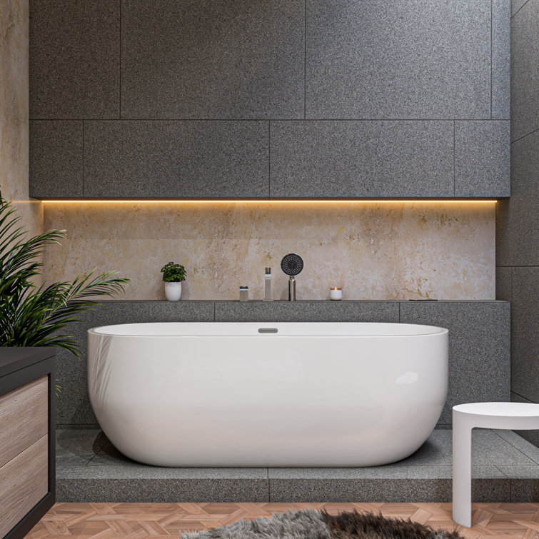 67'' White Freestanding Acrylic Soaking Bathtub