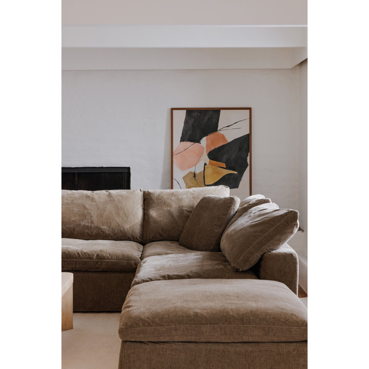 Desert Sage Performance Fabric Square Ottoman with Feather Cushion