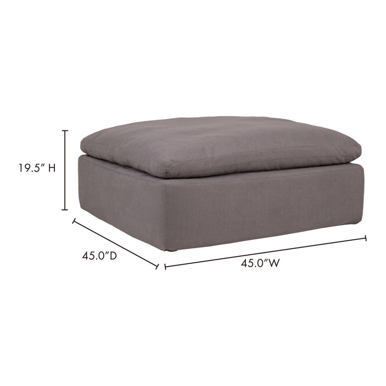 Light Gray Velvet Square Ottoman with Solid Wood Frame