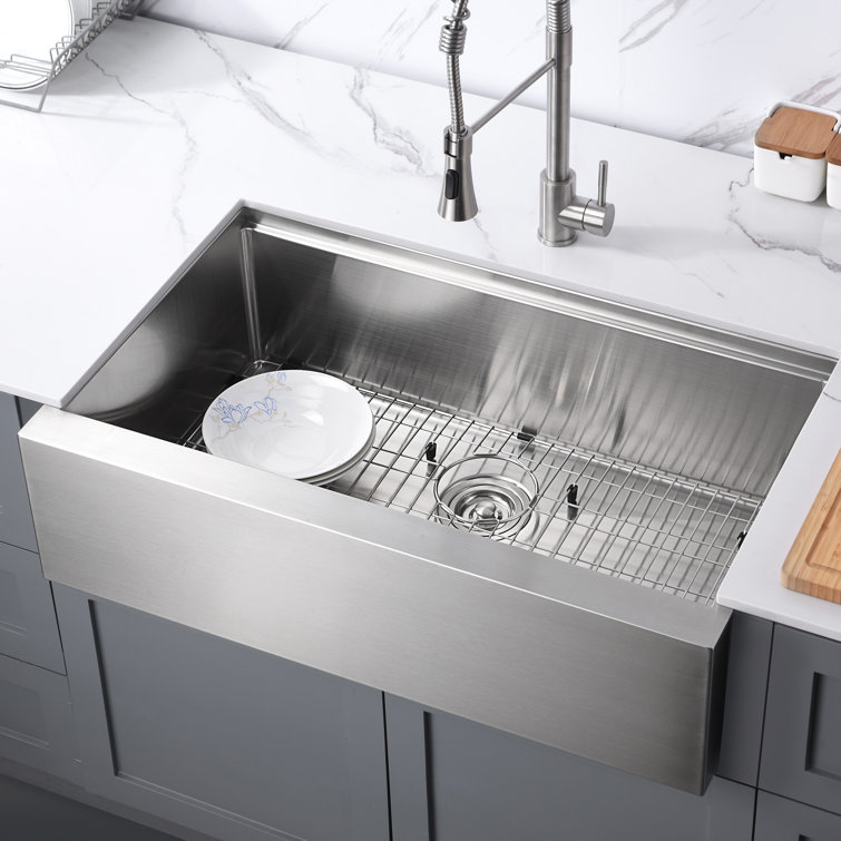 36" Stainless Steel Farmhouse Apron Single Bowl Kitchen Sink Workstation