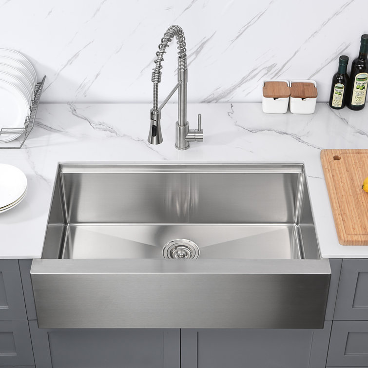 36" Stainless Steel Farmhouse Apron Single Bowl Kitchen Sink Workstation