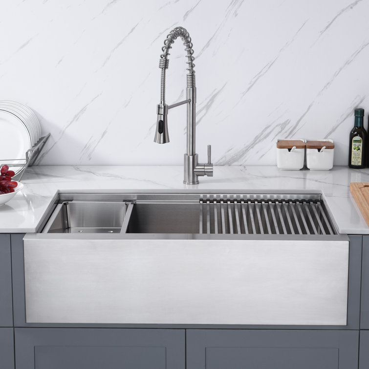 36" Stainless Steel Farmhouse Apron Single Bowl Kitchen Sink Workstation