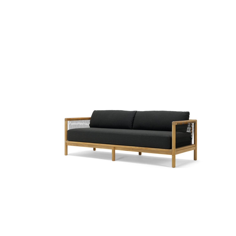 82'' Teak Outdoor Sofa with Charcoal Sunbrella Cushions