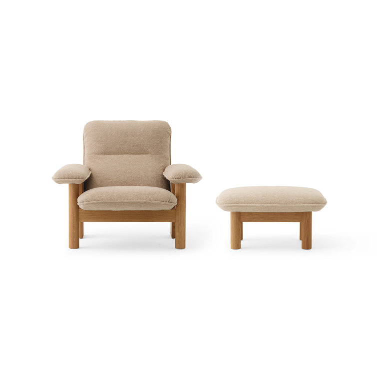 Brasilia 29.1" Wide Walnut and Beige Genuine Leather Ottoman