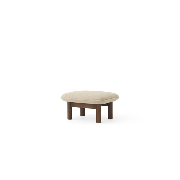 Brasilia 29.1" Wide Walnut and Beige Genuine Leather Ottoman