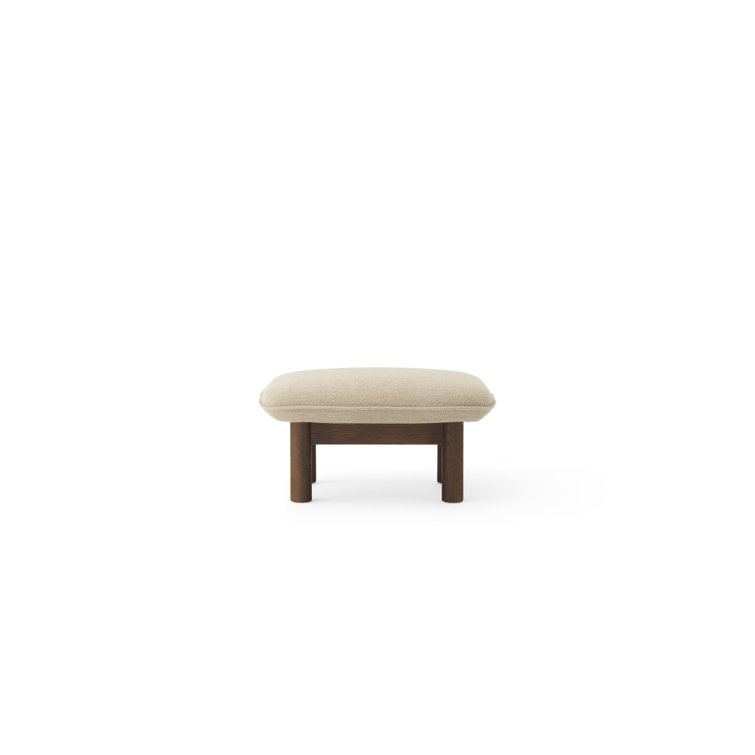 Brasilia 29.1" Wide Walnut and Beige Genuine Leather Ottoman