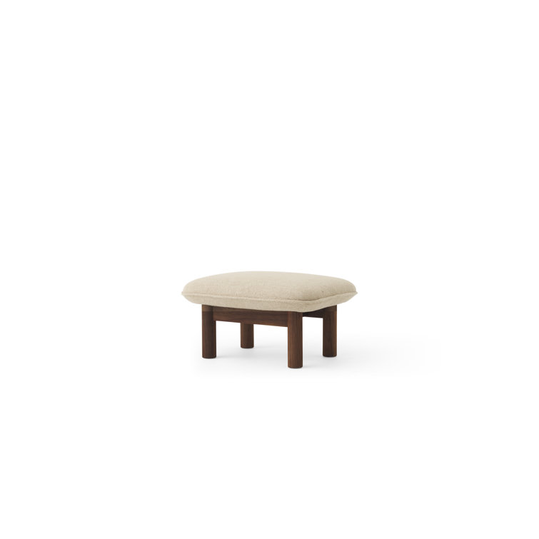 Brasilia 29.1" Wide Walnut and Beige Genuine Leather Ottoman