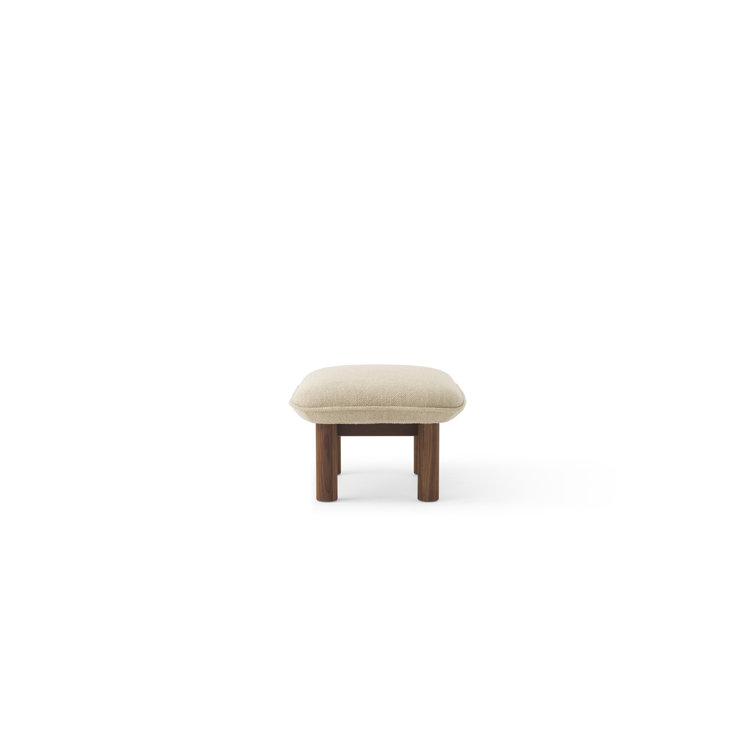 Brasilia 29.1" Wide Walnut and Beige Genuine Leather Ottoman