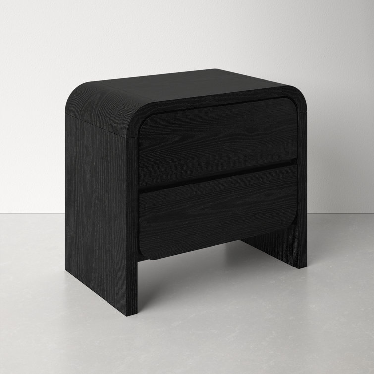 Elora Modern Farmhouse Jet Black Ash 2-Drawer Nightstand