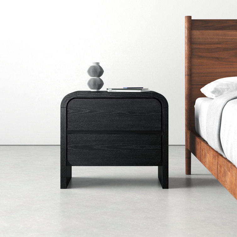 Elora Modern Farmhouse Jet Black Ash 2-Drawer Nightstand