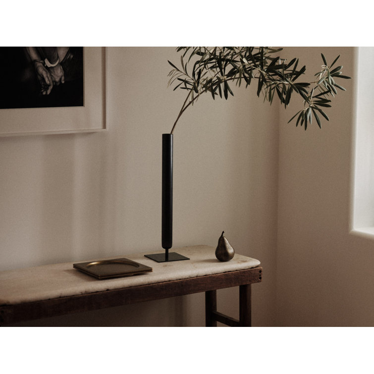Tall Black Bronze-Plated Metal Table Vase