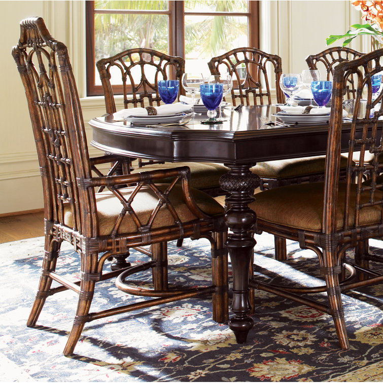 Brown Rattan and Leather Upholstered Arm Chair