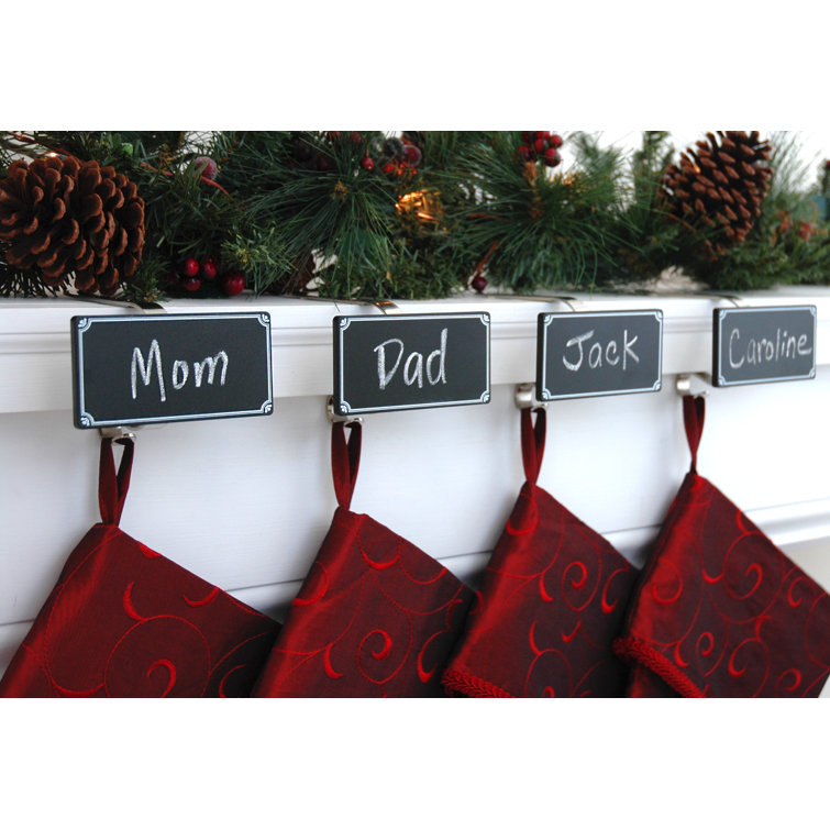 Silver Metal MantleClip Stocking Holders with Chalkboard, 4-Pack