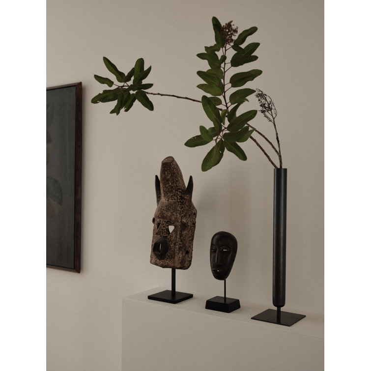 Tall Black Bronze-Plated Metal Table Vase